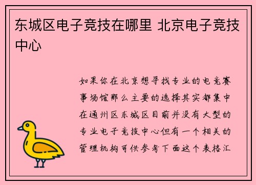 东城区电子竞技在哪里 北京电子竞技中心